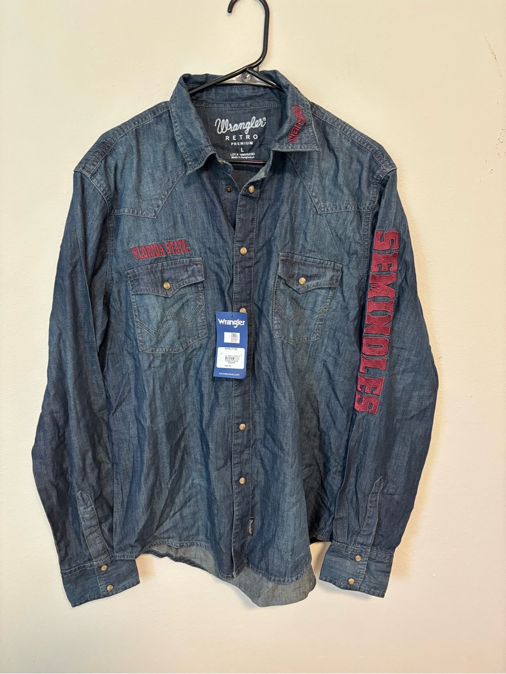 Florida State Seminoles Wrangler Retro Men's Denim Button-Down Shirt